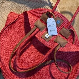 Time and Tru Stylish Red Woven Bag